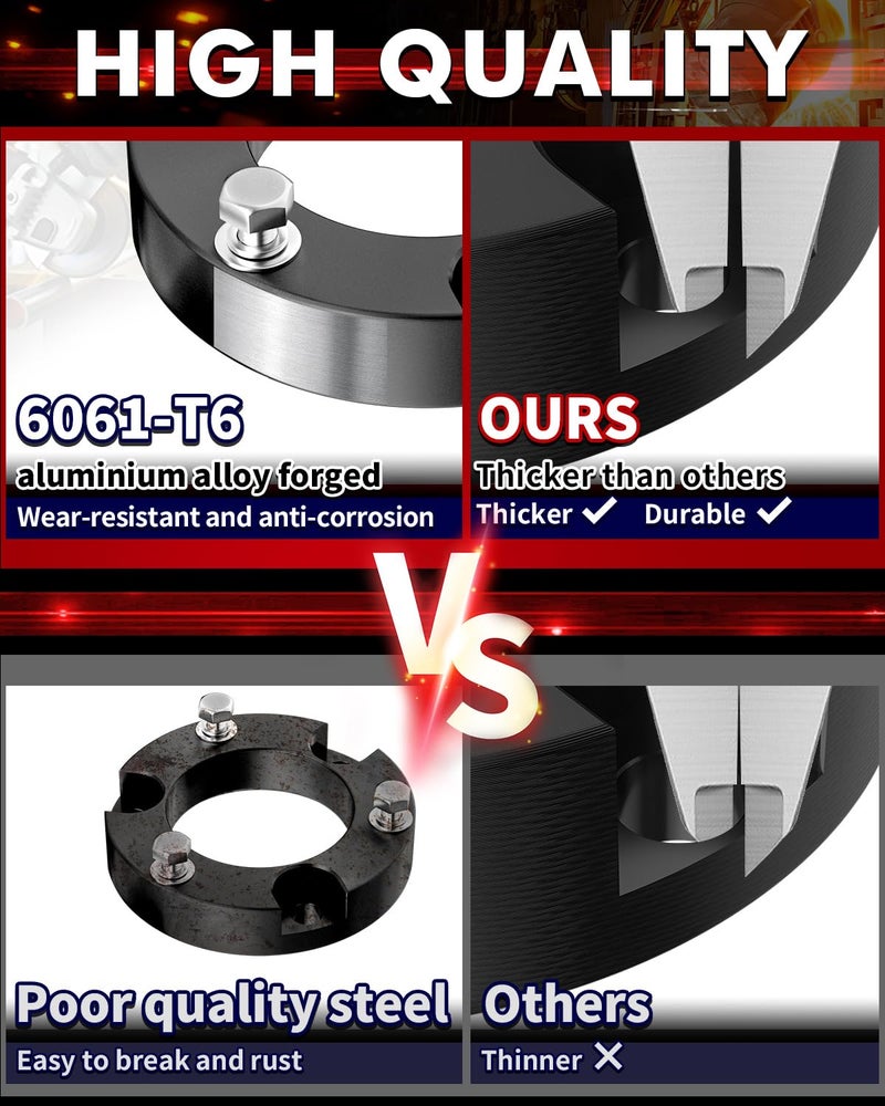 FLYCLE 2 inch Leveling Kits for 2005-2023 Tacoma, 2003-2023 4Runner, 2007-2015 FJ Curiser, Front Strut Spacers 2'' Lift Kit Compatible with Tacoma 4Runner FJ Curiser - Image 5